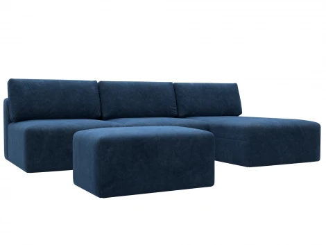 Диван угловой модульный с пуфом Лига-060 НПБ Лонг угол универсальный (ЛДСП,Брус,Фанера/Пластик/Велюр/Синий) Лига Диванов 129529