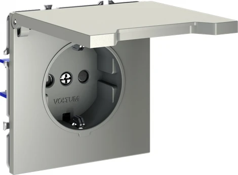 Розетка с заземлением, шторками и крышкой (сталь) Voltum S70 VLS040305