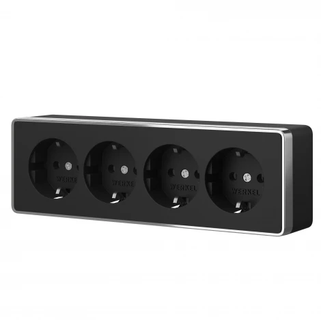 Розетка четверная с заземлением и шторками Gallant черный/хром Werkel W5072258 (a071254)