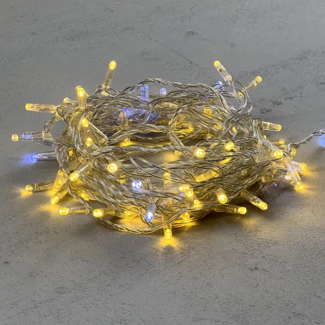 Гирлянда Нить с колпачком 10м золотой с мерцанием белого диода 24В, 100 LED, провод прозрачный ПВХ, IP65 Laitcom PST100BLWCAP-10-1GL
