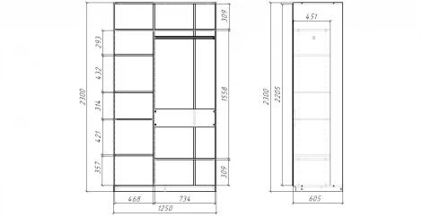 Шкаф-купе,125*60, Дуб вотан, Белый шёлк МАМА SLIM 102066