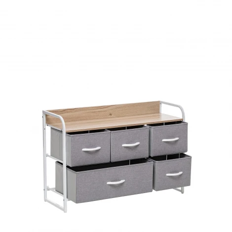 Комод Leset Ноа широкий, Каркас Белый, Светло-серый (Сталь,Искусственный лен/Белый) арт.2500000183478
