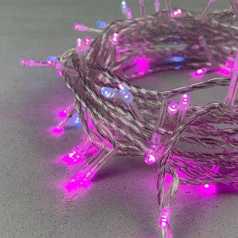 Гирлянда Нить 10м розовая с мерцанием белого диода 24В, 100 LED, провод прозрачный ПВХ, IP54 Laitcom PST100BLW-10-1P