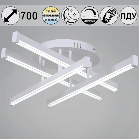 Потолочная люстра светодиодная на штанге с управлением смарфоном и пультом Reluce 01030-0.3-04 WT (регулировка яркости, 220V)