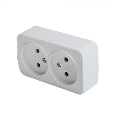 Розетка накладная двойная без заземления (белый) Stekker Basic 50075