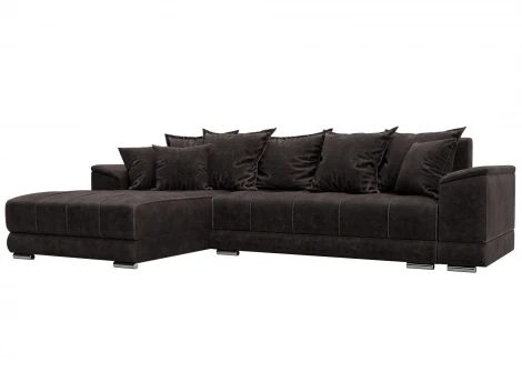 Диван угловой НордСтар левый угол (ДСП,Брус/Пластик/Велюр/Коричневый) Лига Диванов 127938L