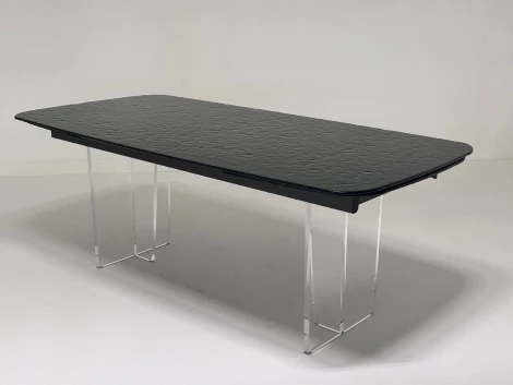 Стол ЛАУРИТЦ (LAURITS) 200 цвет ЧЕРНЫЙ (GREY), стекло BUBBLE / Прозрачный каркас ®DISAUR M-City 64663