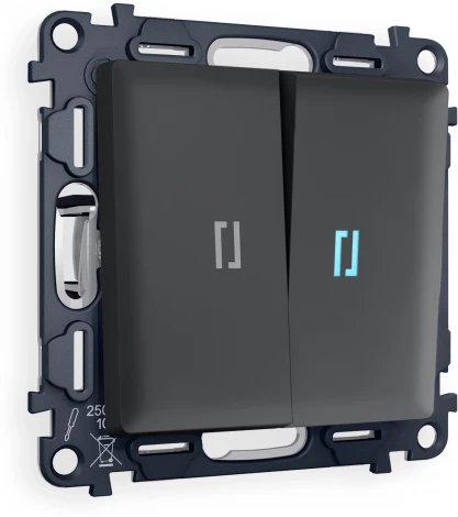 Комплект механизма Ambrella Volt 2-клавишного проходного выключателя с подсветкой 10000K ALFA MA904040 Графит мягкое касание QUANT