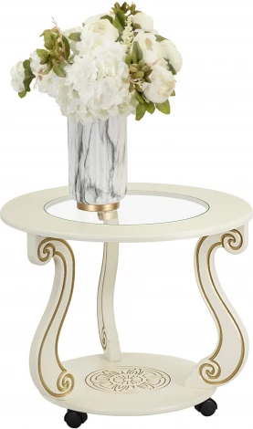 Стол журнальный Грация (С) на колесах слоновая кость/золото от фабрики Mebelik
