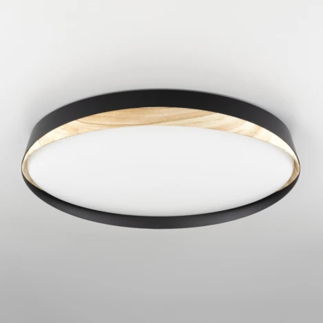 Потолочный светильник RGB круглый Citilux Bonny CL754451G Черный+Клен LED с пультом (220V, круглые)