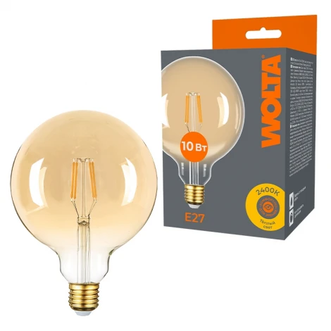 Светодиодная лампа FILAMENT 10Вт 2400K Е27 Wolta WF-G125-10W2.4KE27