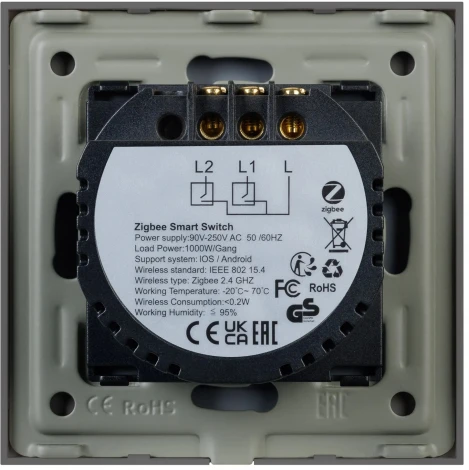 Выключатель сенсорный SWT-OMALI-S02-ZB-GR (250V, 10A, Zigbee) (Arlight, Стекло) 050039