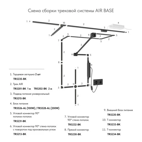 Соединитель угловой 90°, потолок–потолок, для треков Air, пластик, чёрный Denkirs Air Base TR5231-BK