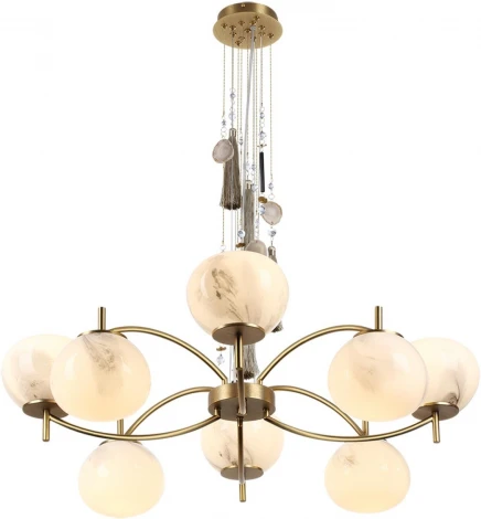 Подвесная люстра Odeon Light Fiolent 5432/8 золотой(под латунь)/стекло/кисточка/агат E14 8*40W (220V, на тросе)