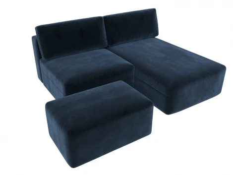 Диван угловой модульный с пуфом Лига-060 НПБ угол универсальный (ЛДСП,Брус,Фанера/Пластик/Велюр/Синий) Лига Диванов 129681