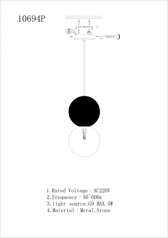 Подвесной светильник iLamp Foxtrot 10694P/1-D100 BK-WH (220V, на тросе, шарики)