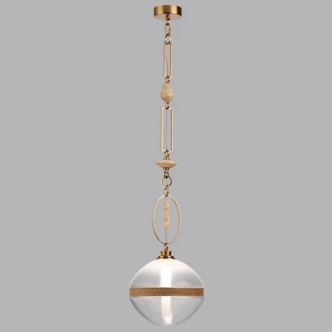 Подвесной светильник Odeon Light Krema 5441/1C сатинированн.латунь/прозрачн./металл/стекло/травертин/веревка G9 LED 6W (220V, подвески, на цепи)