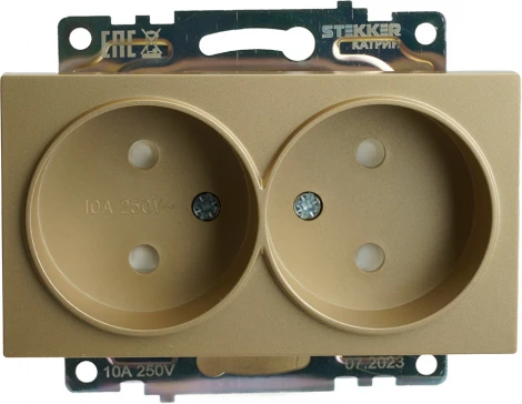 Розетка двойная без заземления со шторками (золото) Stekker Катрин 49225