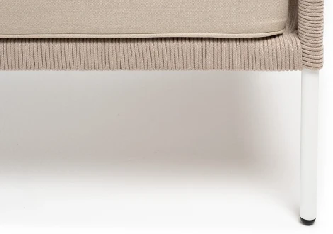 "Канны" кресло плетеное из роупа, каркас алюминий белый, муар, роуп бежевый круглый, ткань бежевая 035 4SIS арт.УТ-00006130