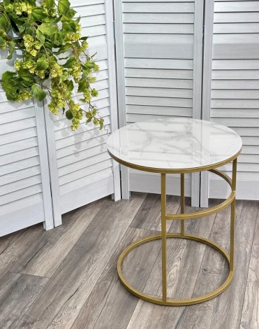 Журнальный столик Френсис Белый мрамор, стекло/ золотой каркас M-city