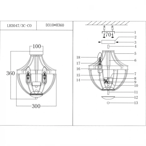 Подвесная люстра Lumien Hall Novara LH3047/3C-CO