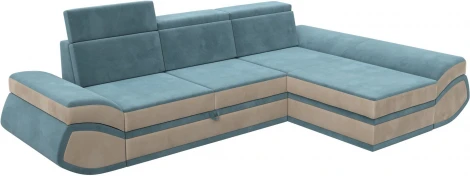 Диван угловой Лига-032 правый угол (Бирюзовый,Бежевый/Велюр) Лига Диванов арт.121644