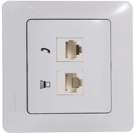 Розетка встраиваемая телефонная RJ-11 + Ethernet RJ-45 (белый) Systeme Electric Glossa GSL000185