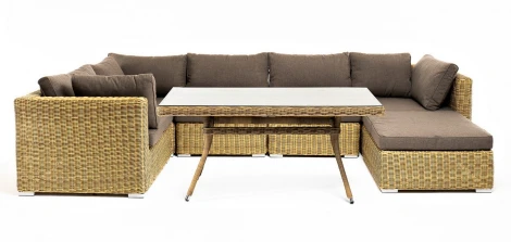 "Лунго" обеденная группа угловая из искусственного ротанга, цвет соломенный 4SIS арт.УТ-00007284