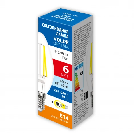 Лампочка светодиодная филаментная Volpe LED-C35-SLF LED-C35-6W/4000K/E14/CL/SLF