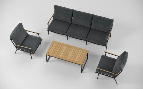 Комплект садовой мебели Gardenini Premium Calma long (Алюминий,Тик,Ткань/Темно-серый) арт.LPCLM.010800.S3