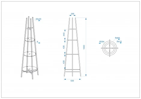 47ED-00501 Стеллаж прозр.стекло/золото 53*53*183см Garda Decor