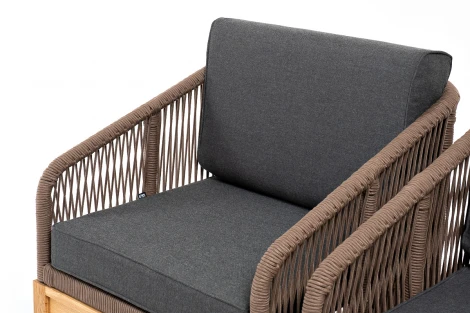 "Канны" лаунж-зона 4-местная из роупа со столиком "Канны" (серый гранит), основание дуб, роуп коричневый 4SIS арт.УТ-00004760