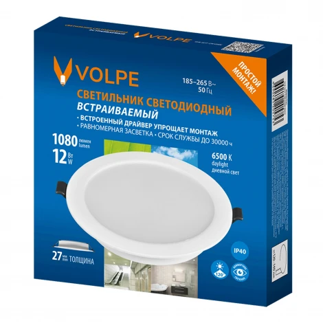 Светильник светодиодный встраиваемый 6500K Volpe ULM-Q237 12W/6500K WHITE