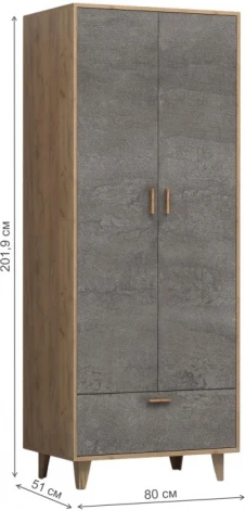 Шкаф Woodville Эго Шк-1 на ножках дуб крафт золотой / камень темный 455853