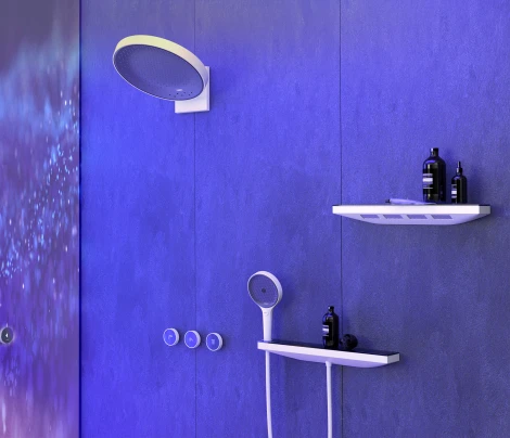 Шланговое подключение Hansgrohe Rainfinity Porter 500 26843700 с полкой и держателем