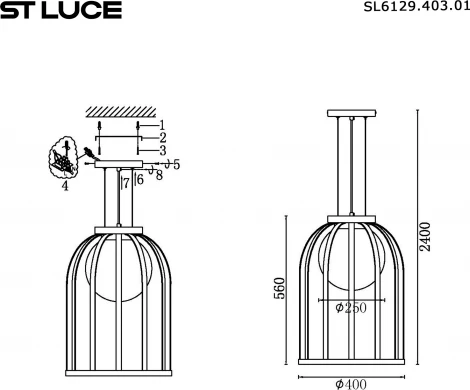 Подвесной светильник ST Luce Nordic SL6129.403.01 Черный/Белый E27 1*60W (220V, на тросе, шар)