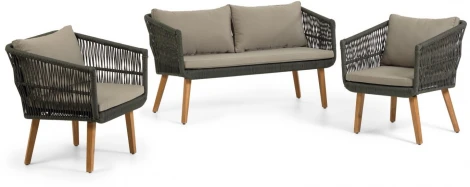 Диван уличный La Forma (ex Julia Grup) Inti (Зеленый,Бежевый/ Дерево,Акация,Полиэтилен,Алюминий,Веревка,Пена)