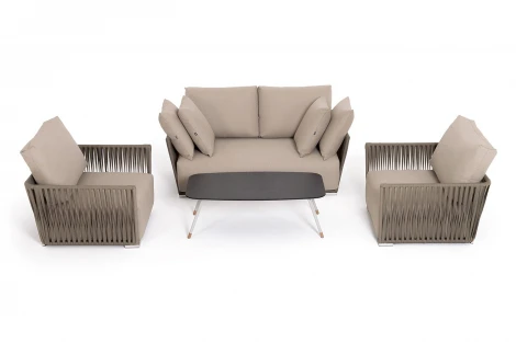 "Форли" лаунж-зона 4-местная плетеная из роупа (веревки), каркас алюминиевый светло-серый, роуп серо-коричневый 4SIS арт.УТ-00010272