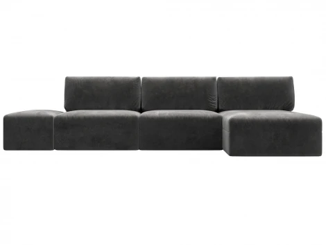 Диван угловой модульный с пуфом Лига-060 НПБ Лонг угол универсальный (ЛДСП,Брус,Фанера/Пластик/Велюр/Серый) Лига Диванов 129515