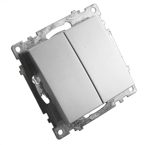 Выключатель двухклавишный (серебро) Stekker Катрин 39578