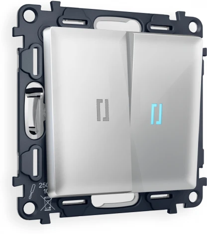 Комплект механизма Ambrella Volt 2-клавишного проходного выключателя с подсветкой 10000K ALFA MA404040 Серебро глянец QUANT