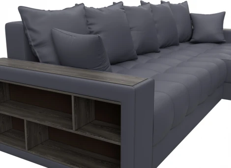 Диван угловой с декором и полкой Лига-050 НПБ Лига Диванов (Экокожа) арт.128606