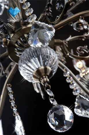 Подвесная люстра Eurosvet 3281 3281/5 античная бронза / прозрачный хрусталь (220V, хрусталь Strotskis, на цепи, подсвечник, свеча)