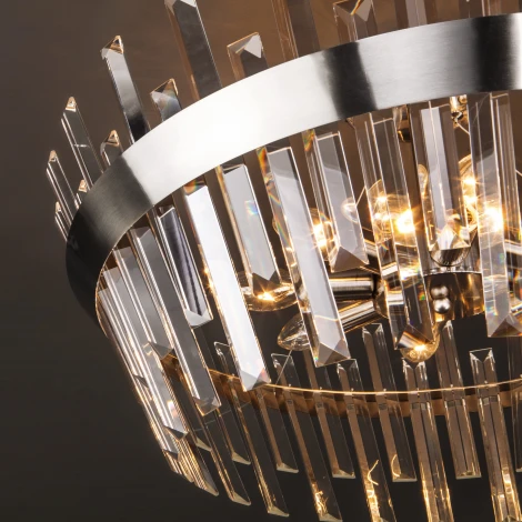 Потолочная люстра Wi-Fi на штанге Eurosvet Steccato 10111/8 сатин-никель / прозрачный хрусталь Strotskis (220V, управление смартфоном, голосовое управление, умный дом - Minimir Home, Алиса, Маруся, Салют, круглые)