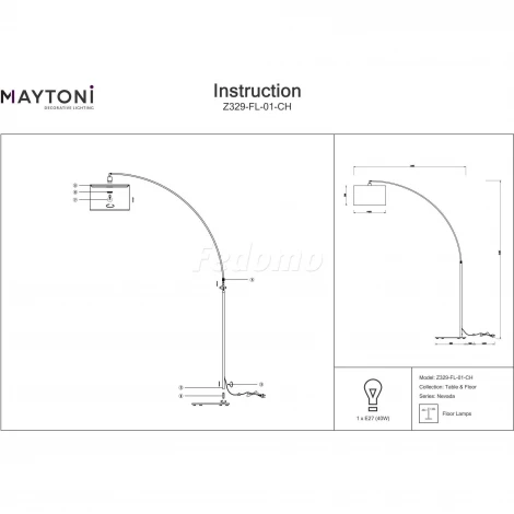 Торшер изогнутый для чтения Maytoni Nevada Z329-FL-01-CH (220V, выключатель)