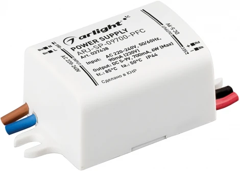 Блок питания ARJ-SP-09700-PFC (6W, 5-9V, 700mA) (Arlight, IP44 Пластик, 5 лет) 037438