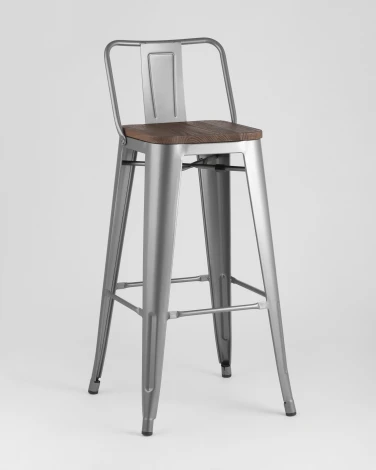 Стул барный Stool Group TOLIX WOOD со спинкой серебристый матовый УТ000000696
