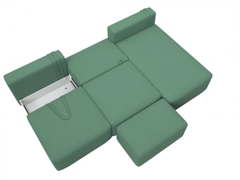 Диван угловой модульный с пуфом Лига-060 НПБ Лонг угол универсальный (ЛДСП,Брус,Фанера/Пластик/Рогожка/Зеленый) Лига Диванов 129722