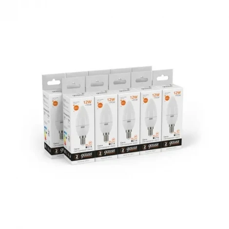 Лампочка светодиодная E14 12W 220V свеча белая 3000K Gauss 33112