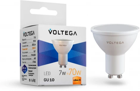 Лампочка светодиодная полусфера белая колба GU10 7 Вт 670 lm 2800K теплое желтое свечение Voltega Simple 7056